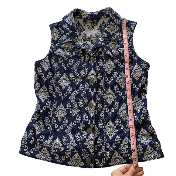 Via Penny Lane Reworked Apparel | Dog Mother Wine Lover Brocade Denim Vest M - Picture 8 of 9